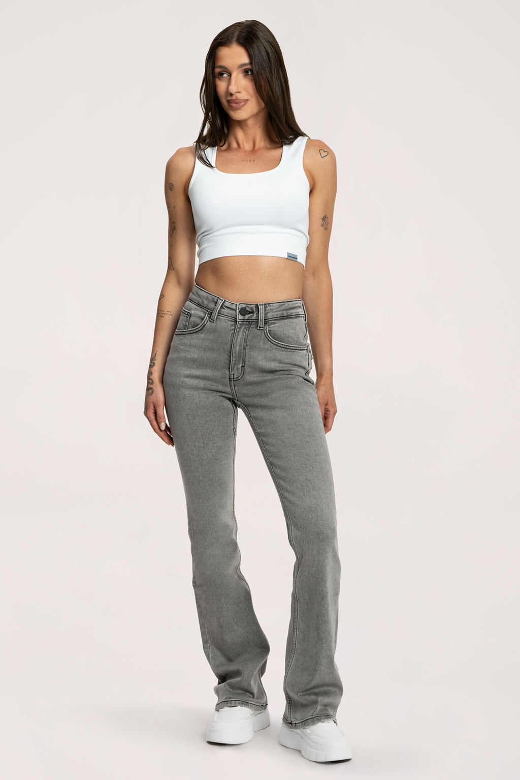 Push up flare jeans light grey