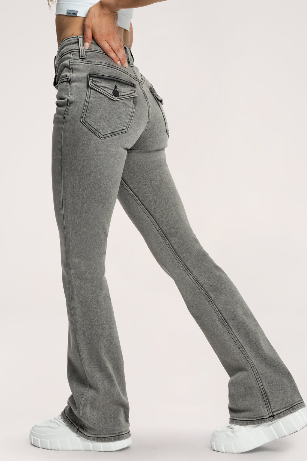 Push up flare jeans light grey