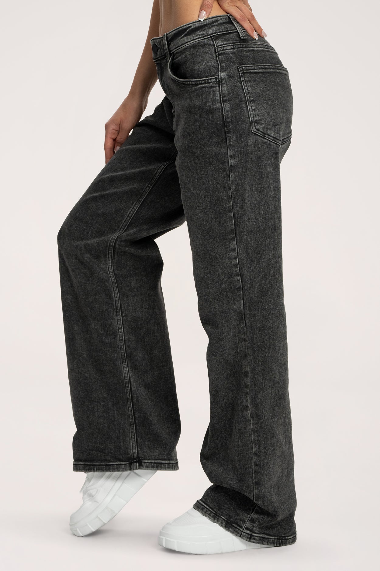 Jeansy wide z niskim stanem grey long