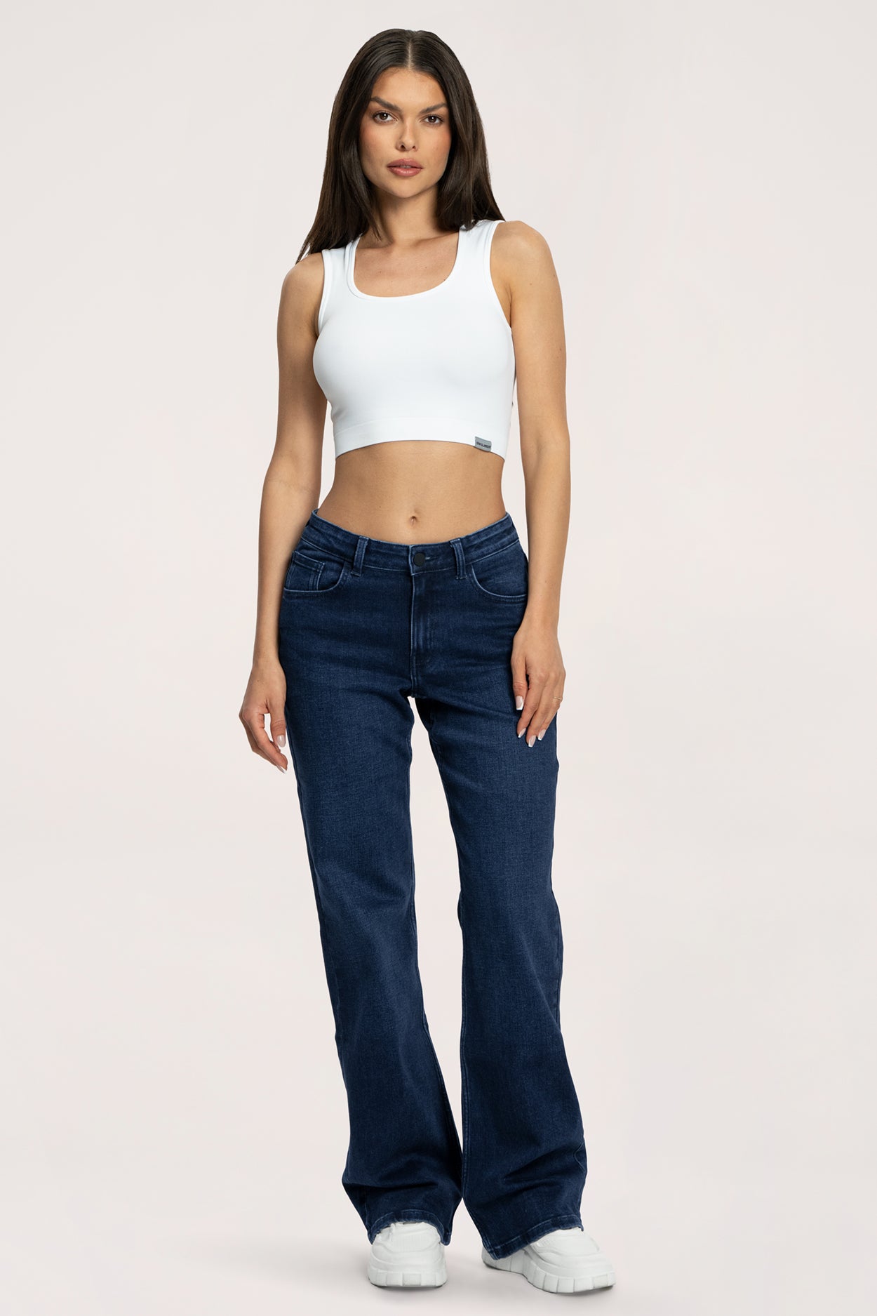 Jeansy wide z niskim stanem navy blue long