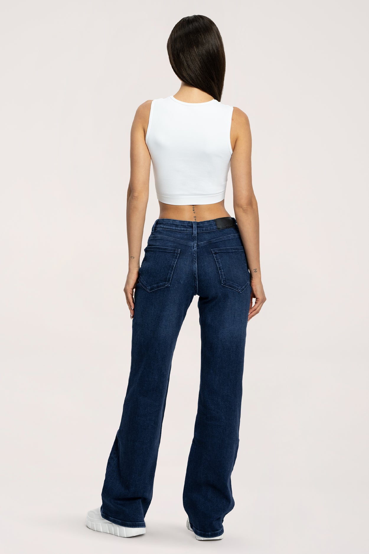 Jeansy wide z niskim stanem navy blue long
