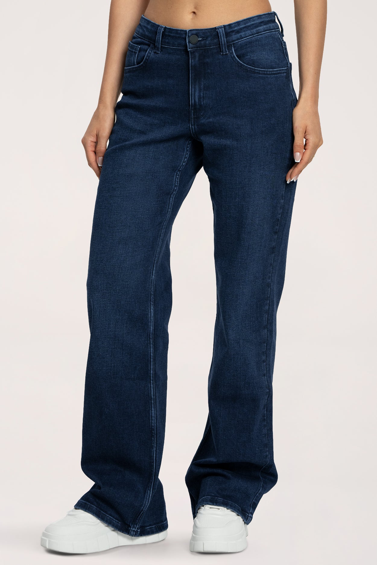 Jeansy wide z niskim stanem navy blue long