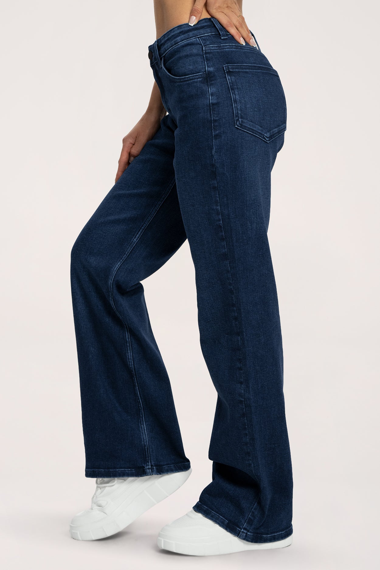Jeansy wide z niskim stanem navy blue long