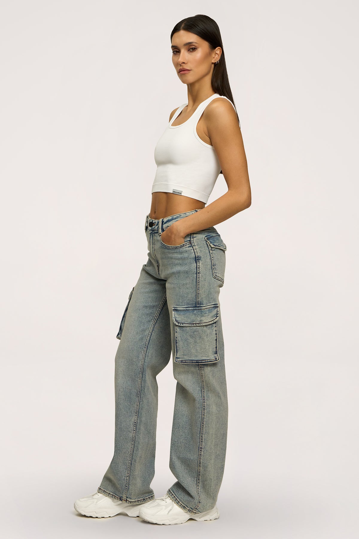 Jeansy cargo blue