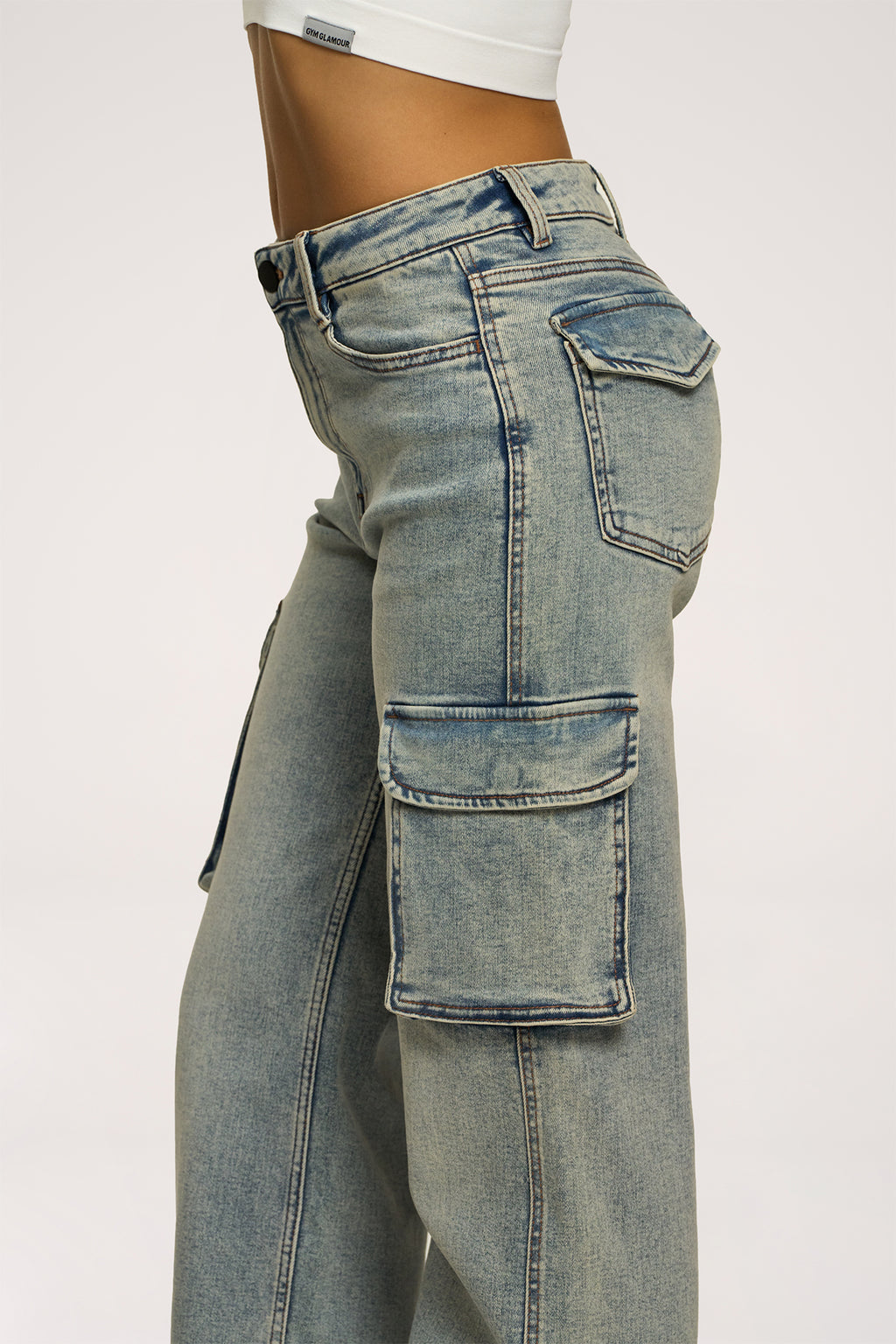 Jeansy cargo blue