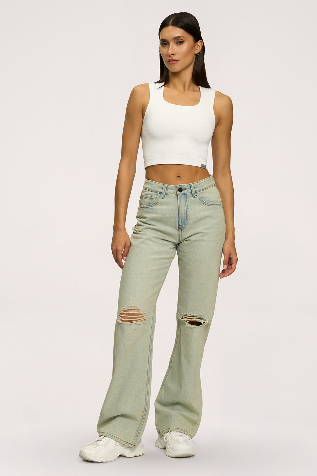 Jeansy wide relaxed light green