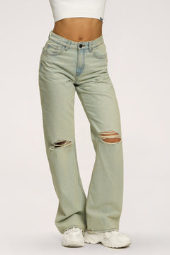 Jeansy wide relaxed light green