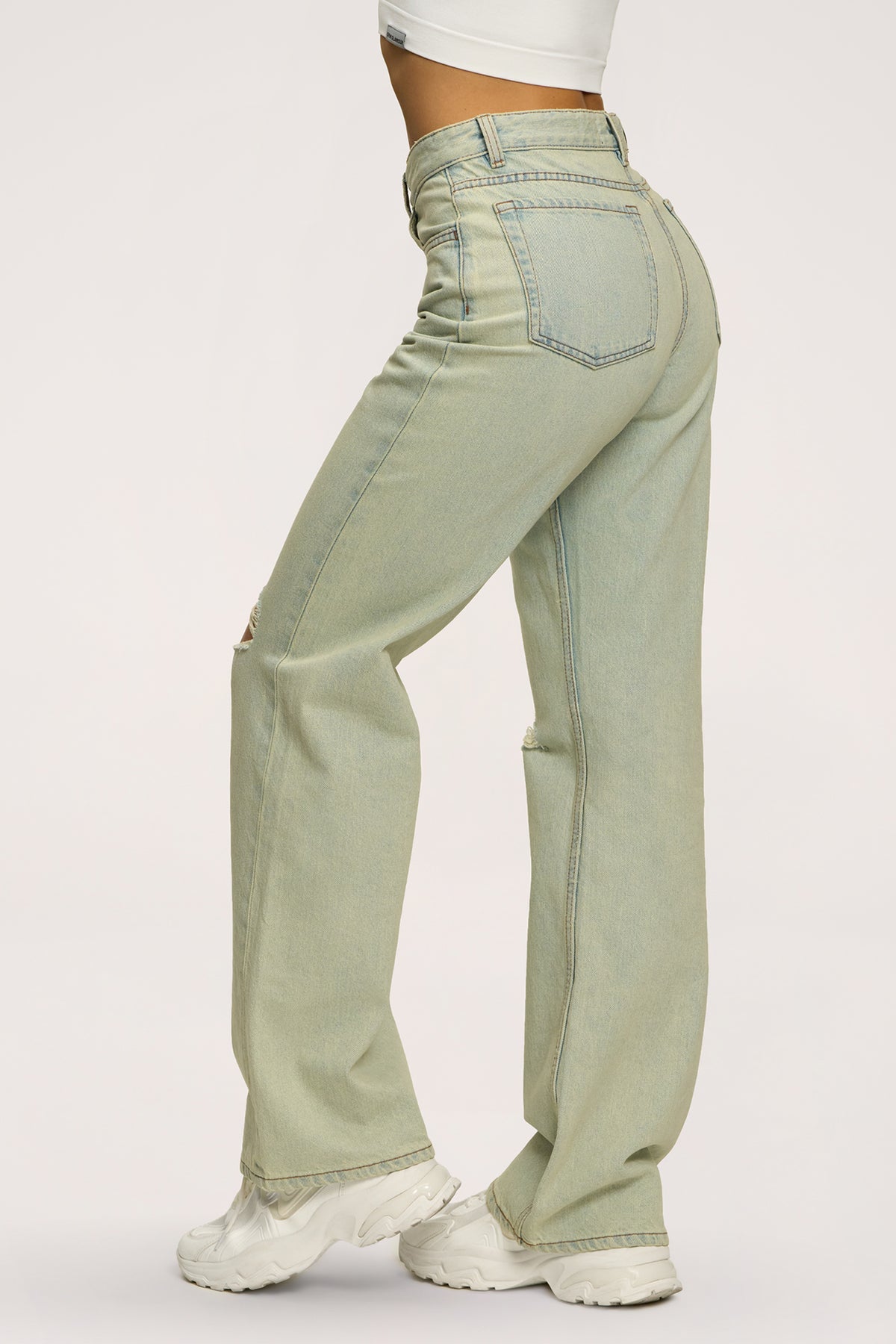 Jeansy wide relaxed light green