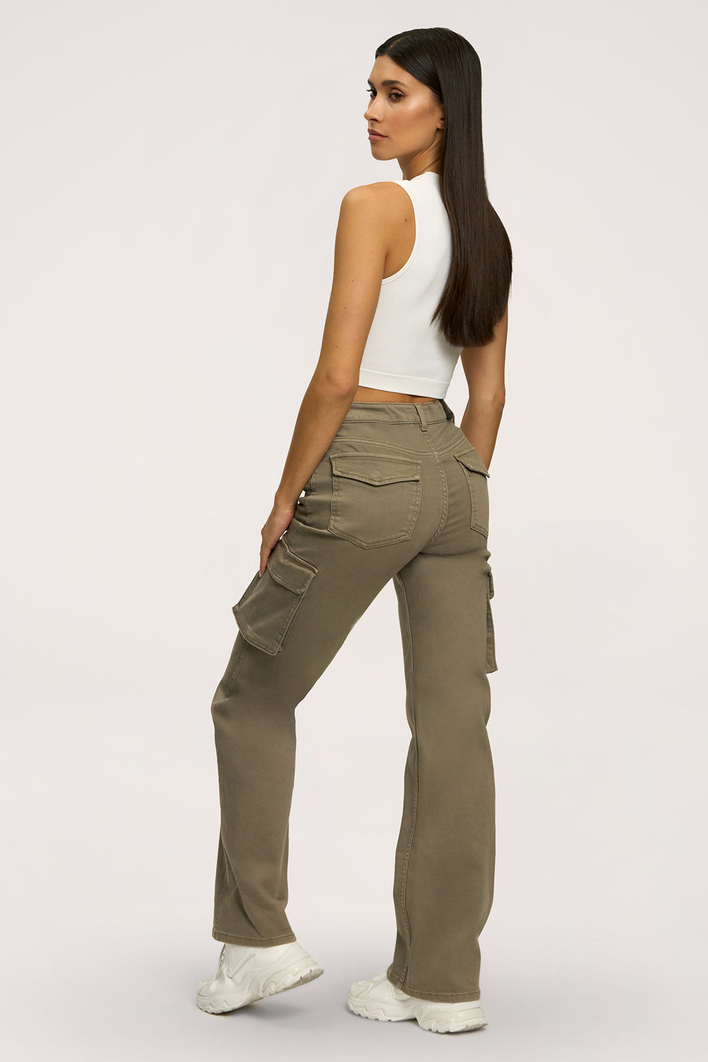 Jeansy cargo green olive