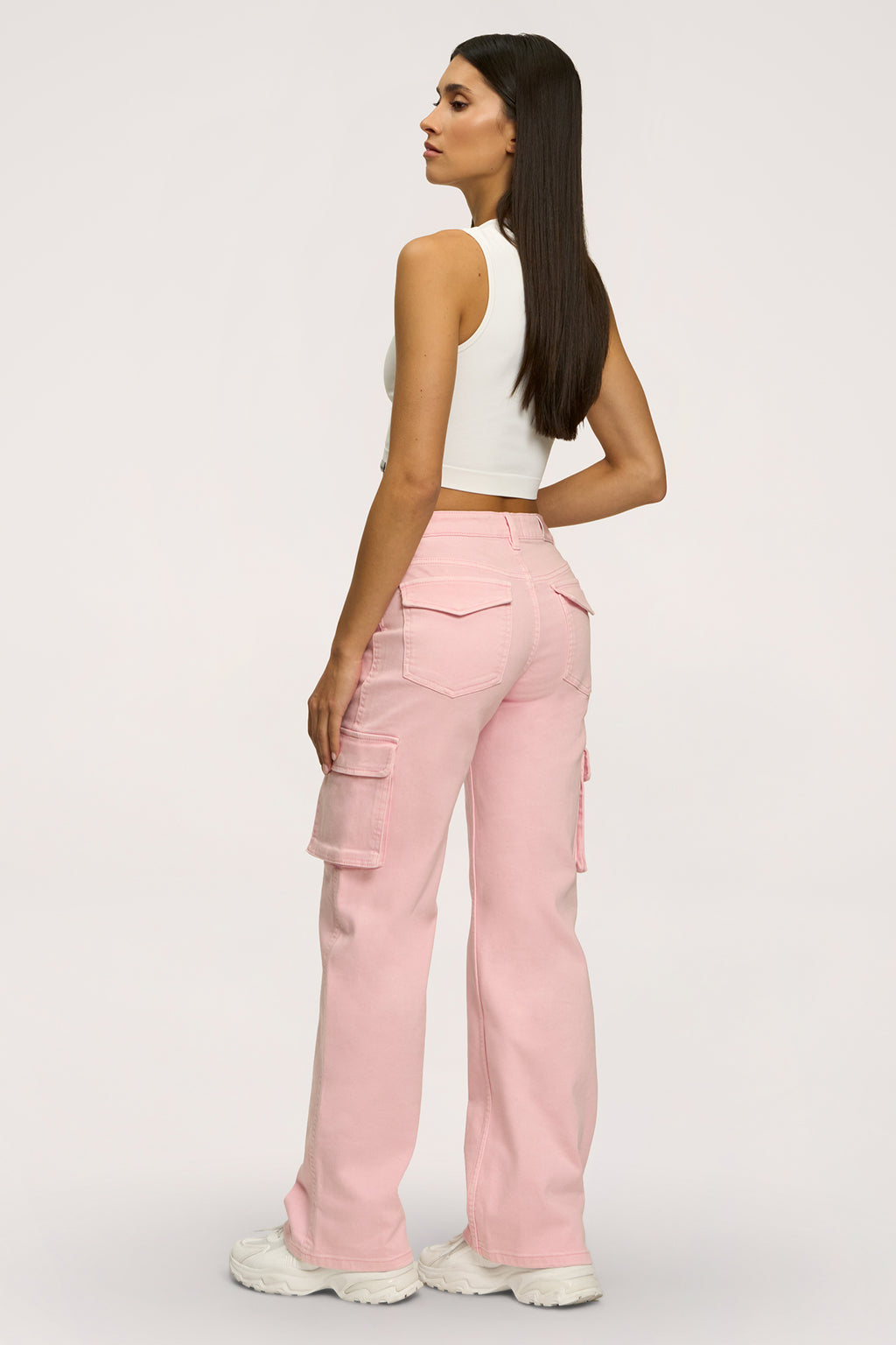 Jeansy cargo light pink