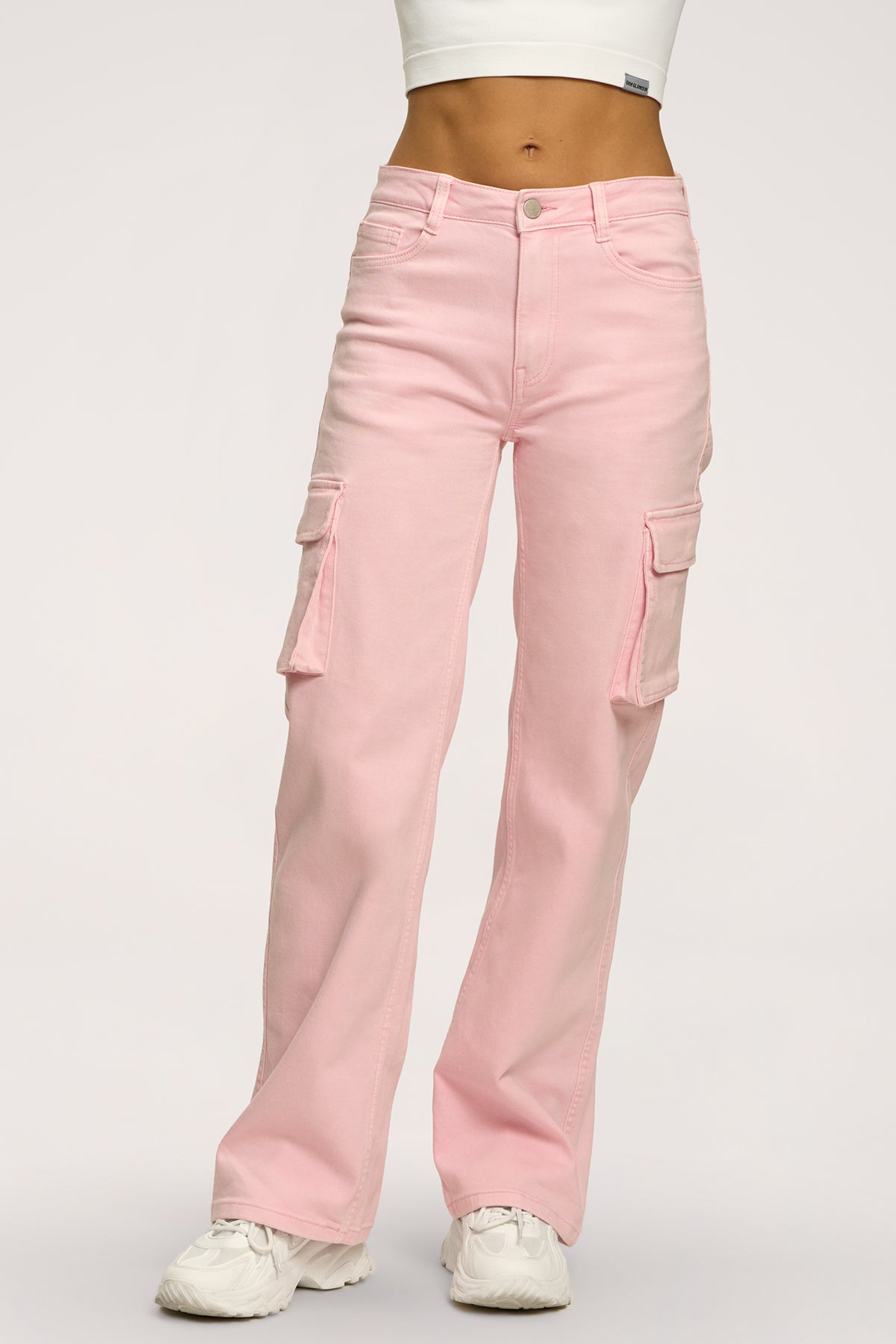 Jeansy cargo light pink