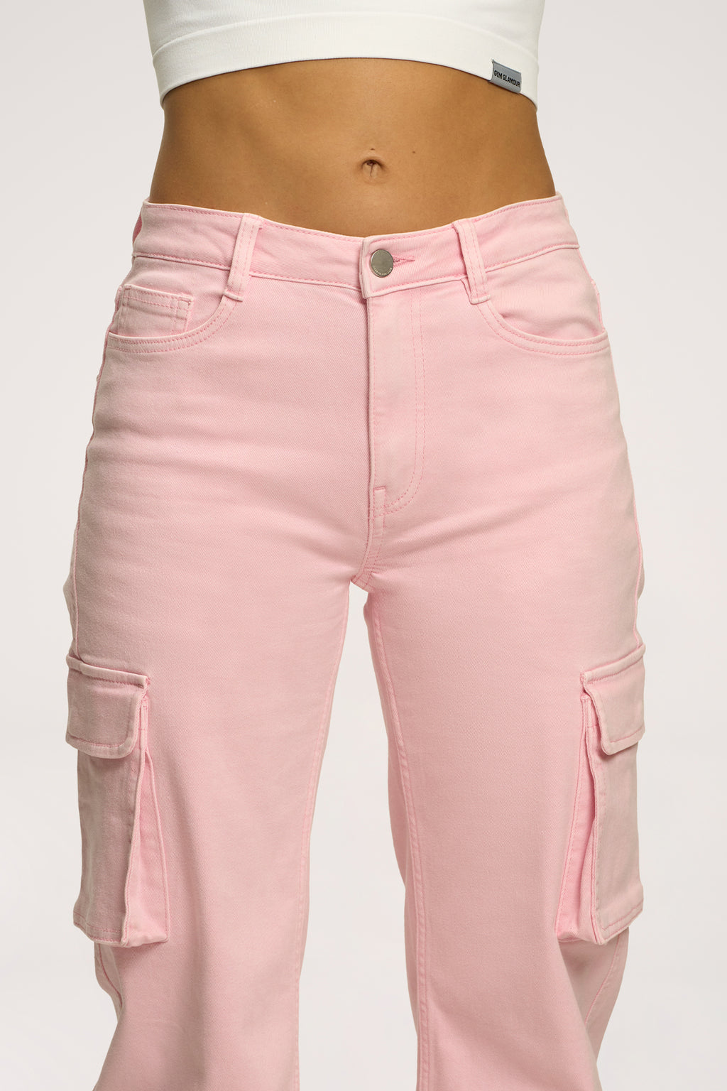 Jeansy cargo light pink