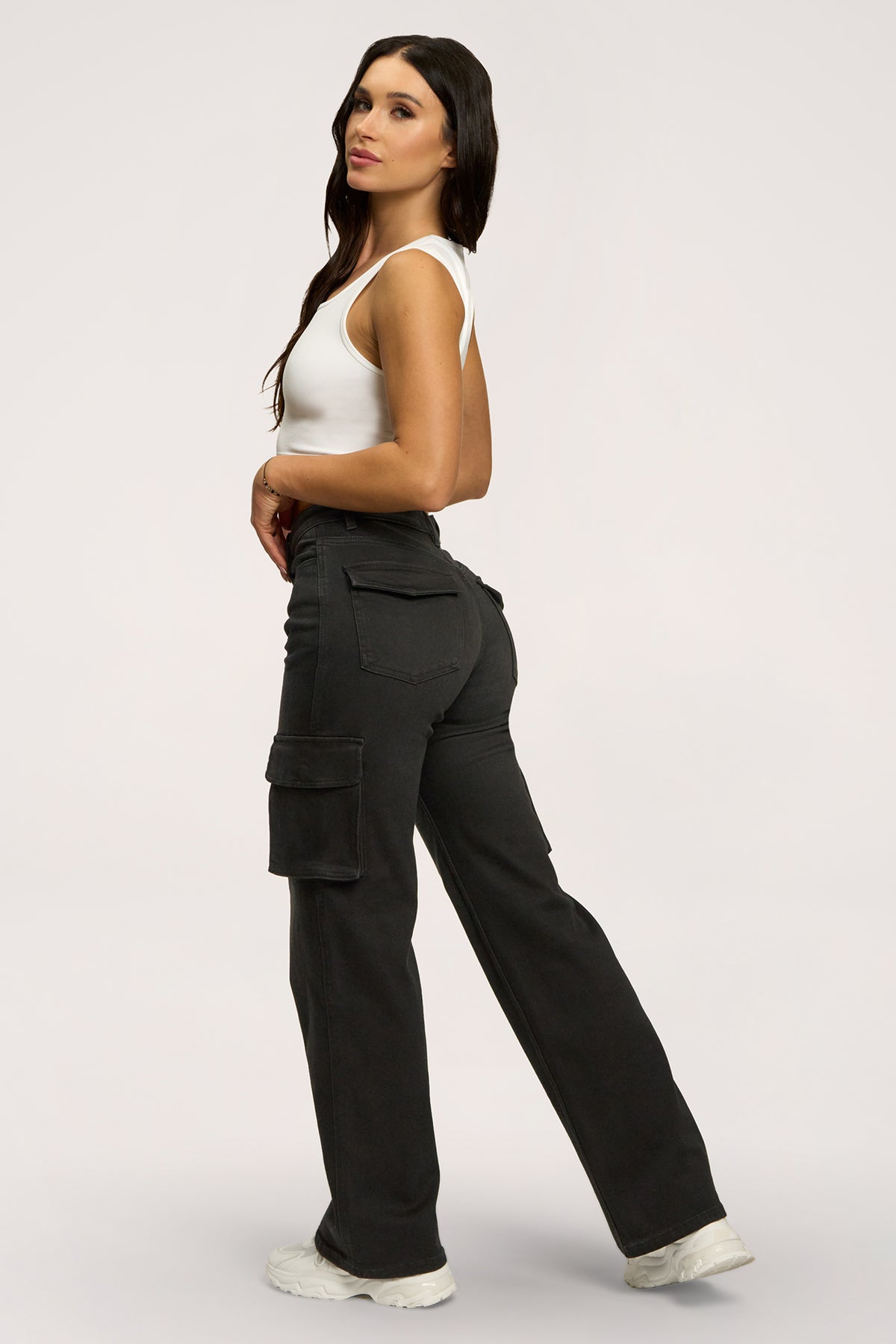 Jeansy cargo black