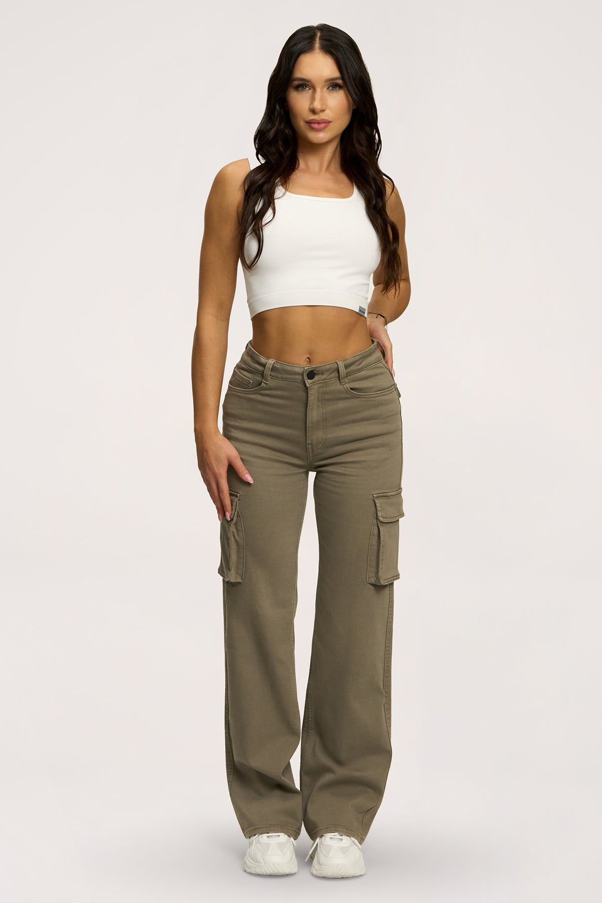 Jeansy cargo green olive
