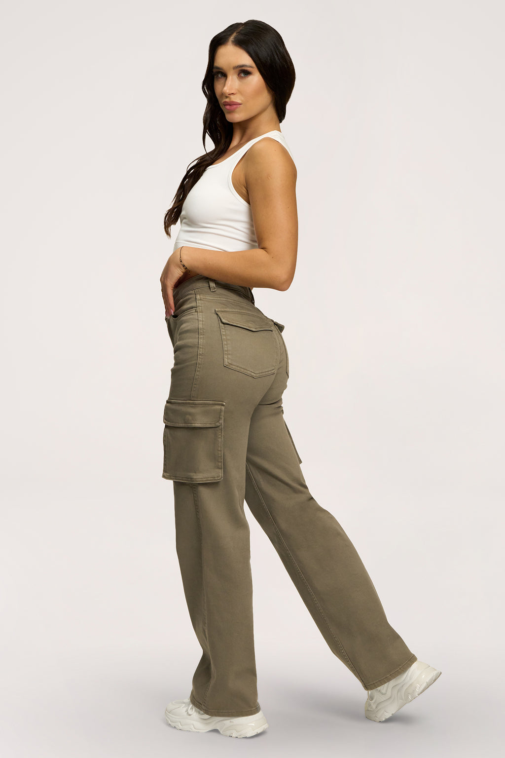 Jeansy cargo green olive