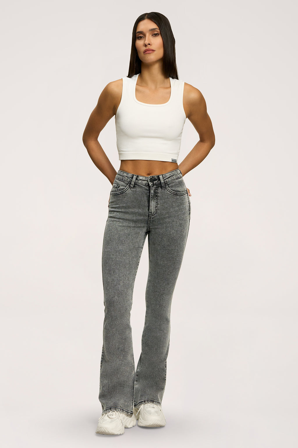 Jeansy dzwony perfect slim grey