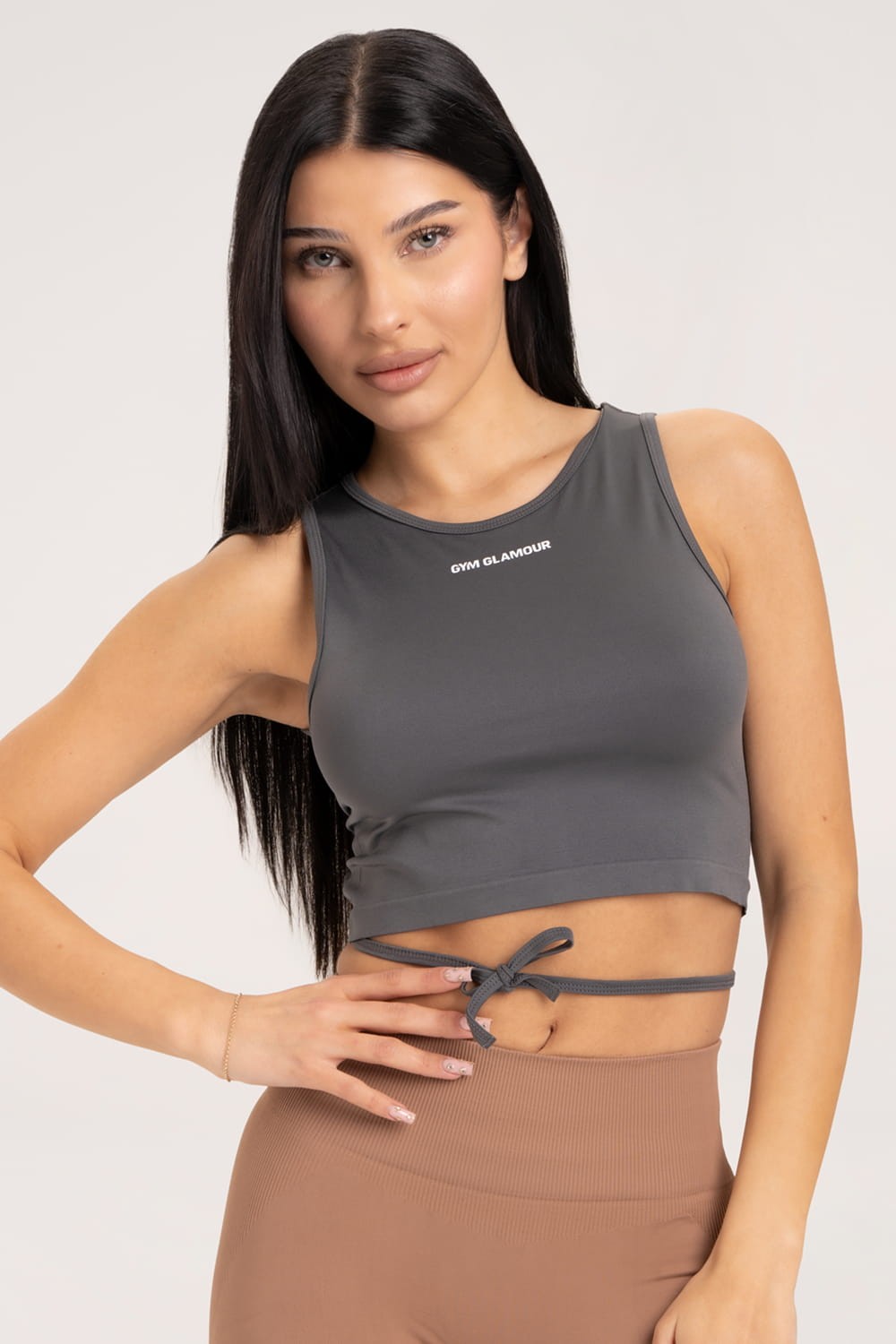Top wiązany silver grey