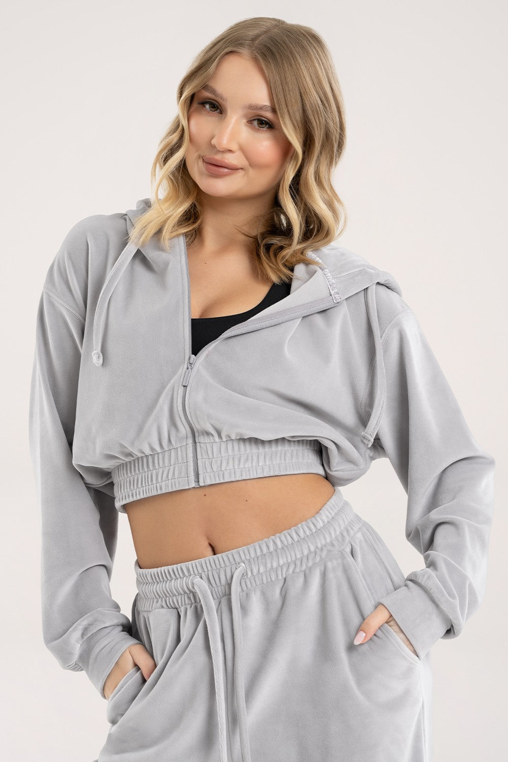 Bluza rozpinana velour light grey