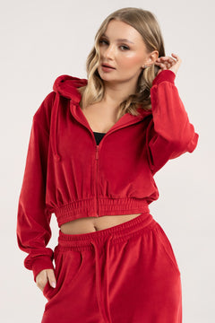 Mikina na zip Velour red
