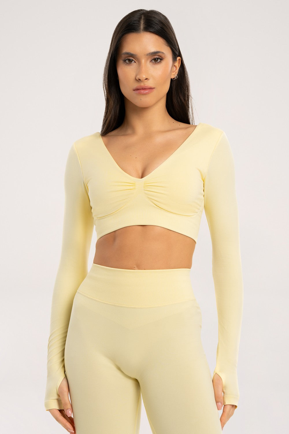Longsleeve z odkrytymi plecami butter yellow