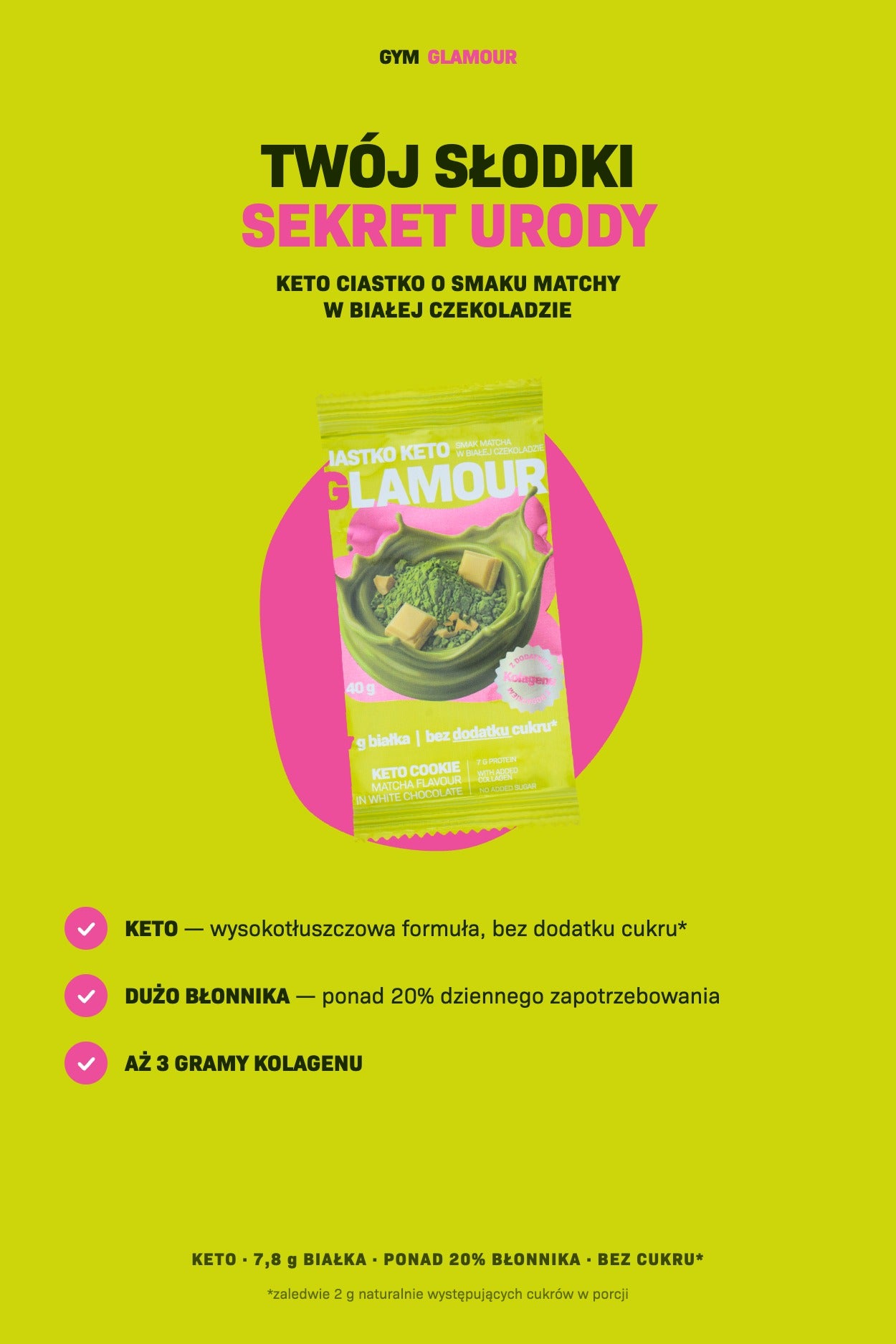 Ciastko keto GLAMOUR – Matcha w białej czekoladzie