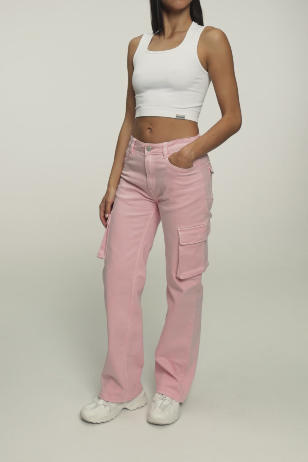 Jeansy cargo light pink