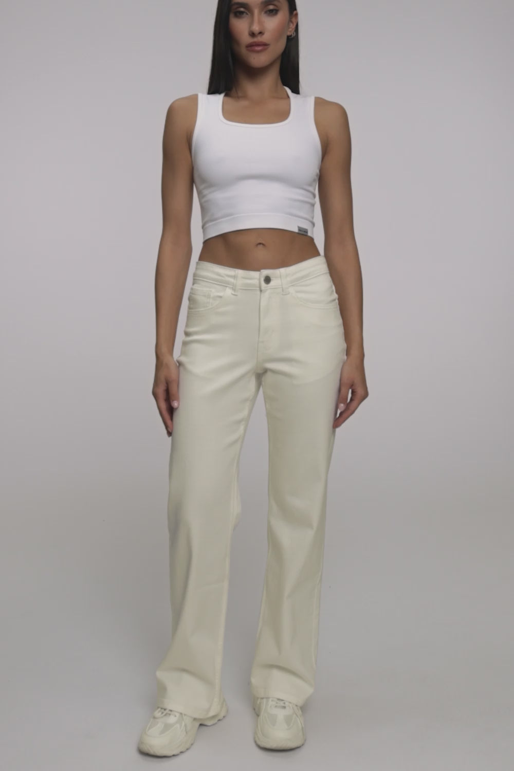Jeansy wide z niskim stanem off white