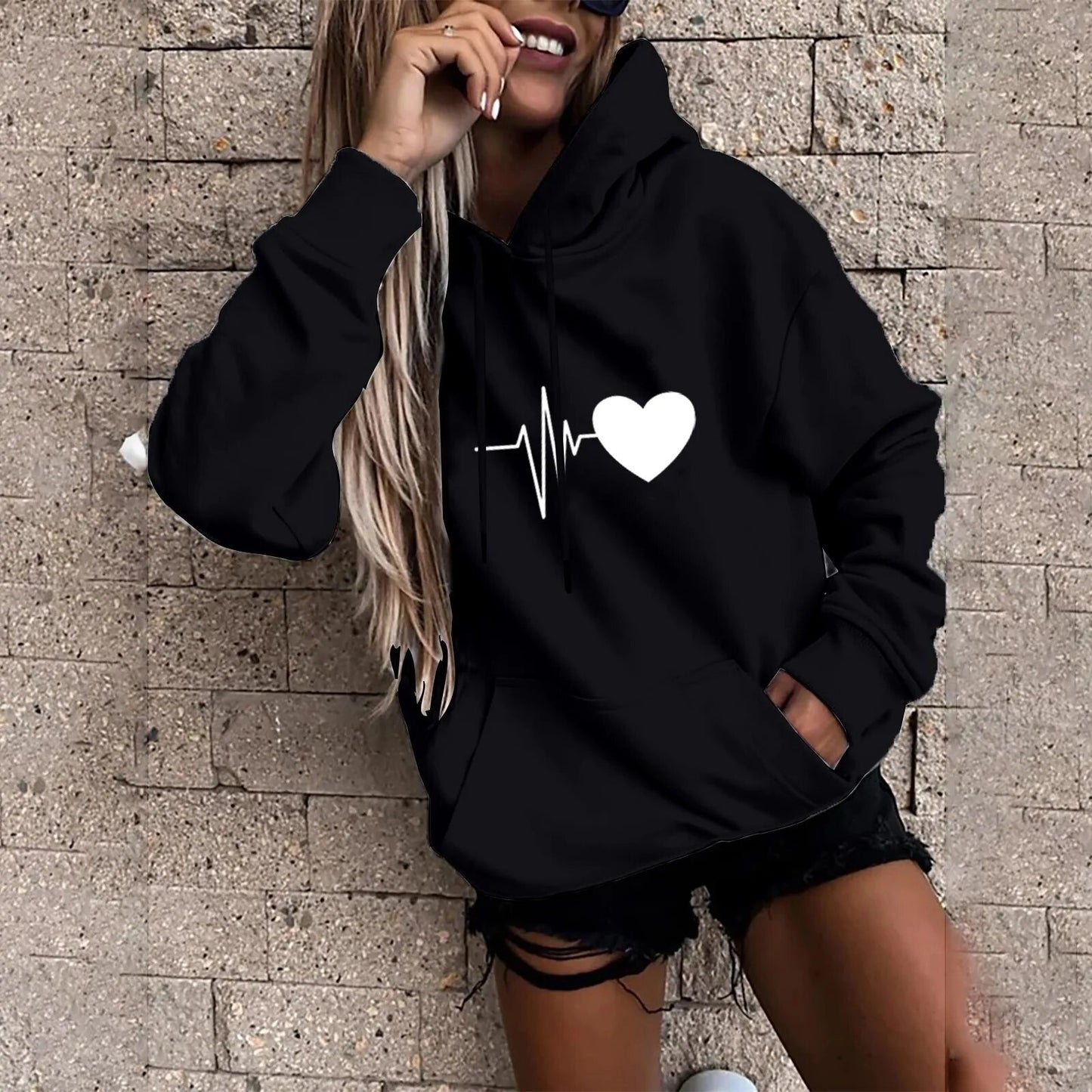 GymGlamour™ Heart Print Women's Hooded Sweater