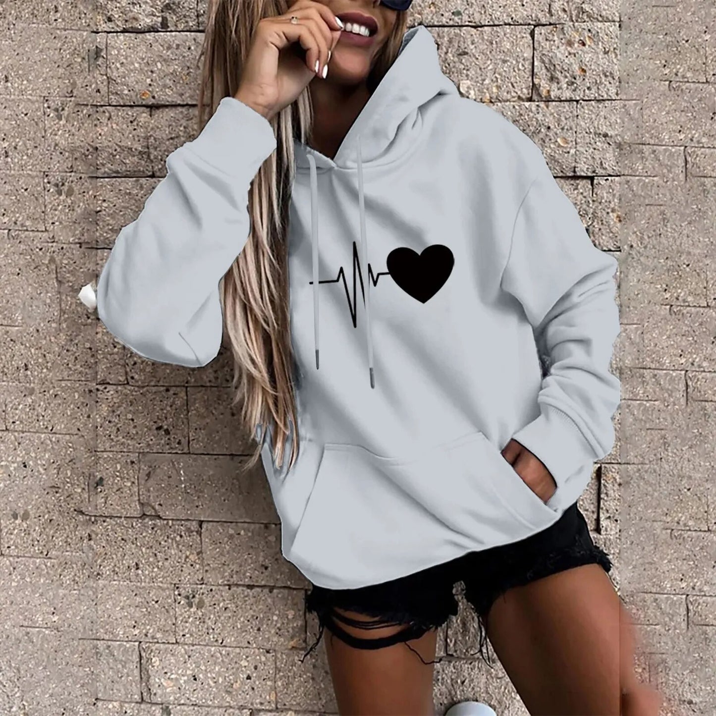 GymGlamour™ Heart Print Women's Hooded Sweater