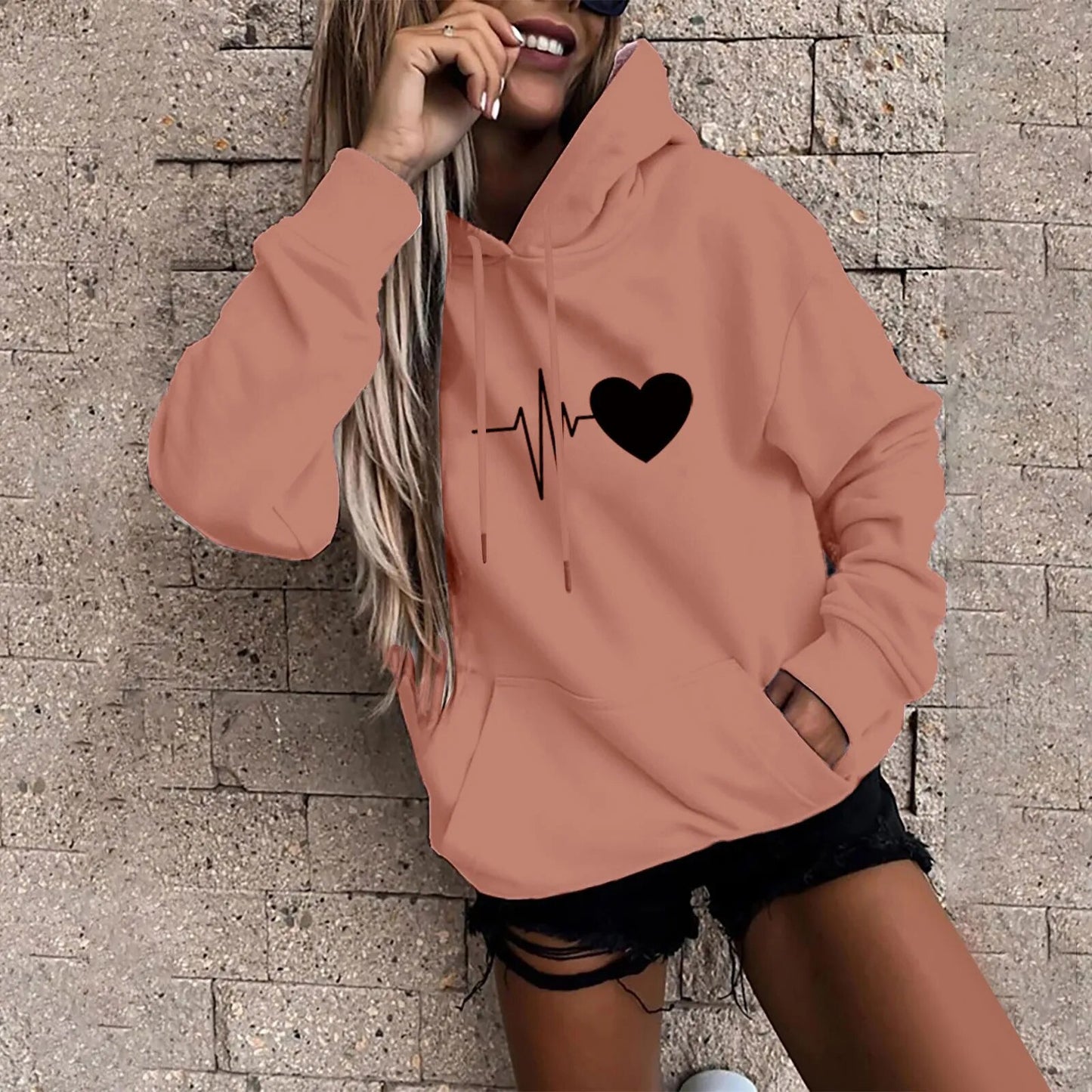 GymGlamour™ Heart Print Women's Hooded Sweater