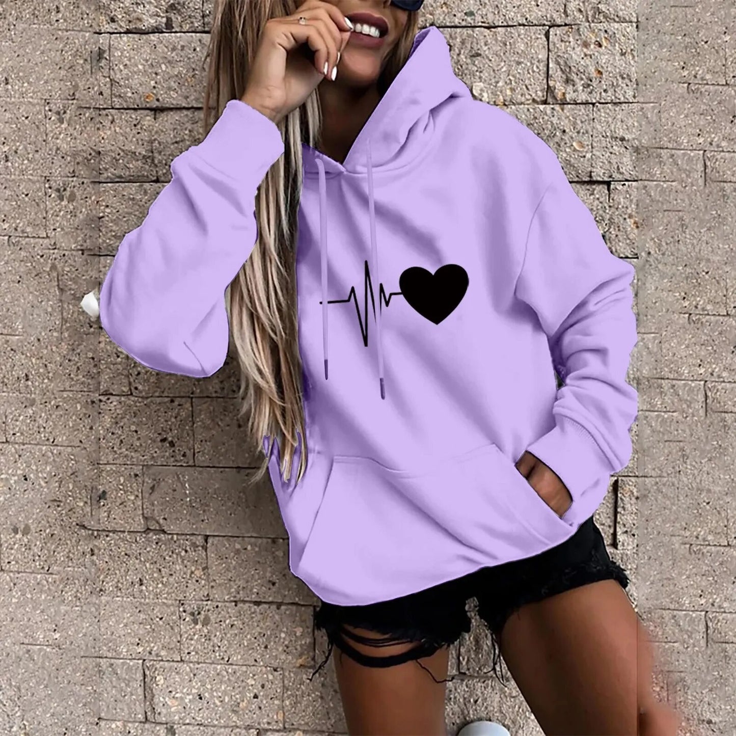 GymGlamour™ Heart Print Women's Hooded Sweater