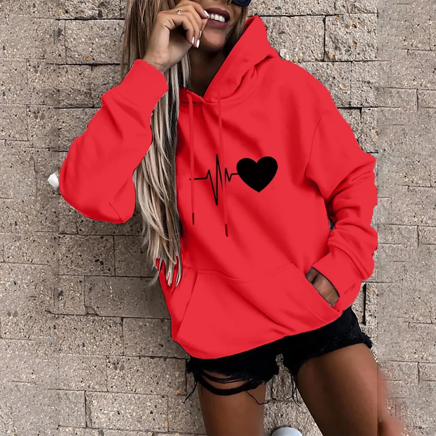 GymGlamour™ Heart Print Women's Hooded Sweater