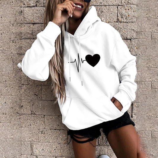 GymGlamour™ Heart Print Women's Hooded Sweater